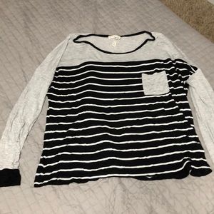 Long sleeved black and gray stripped shirt